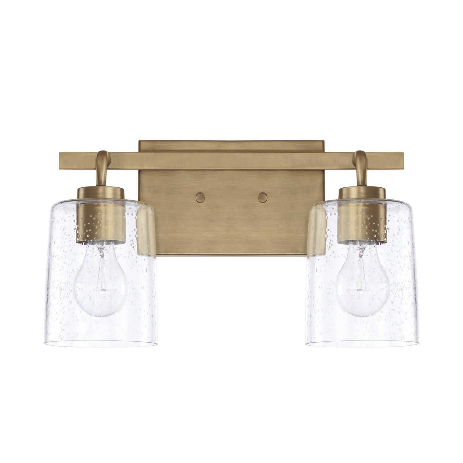 Aged Brass 2-Light Vanity Fixture with Clear Seeded Glass