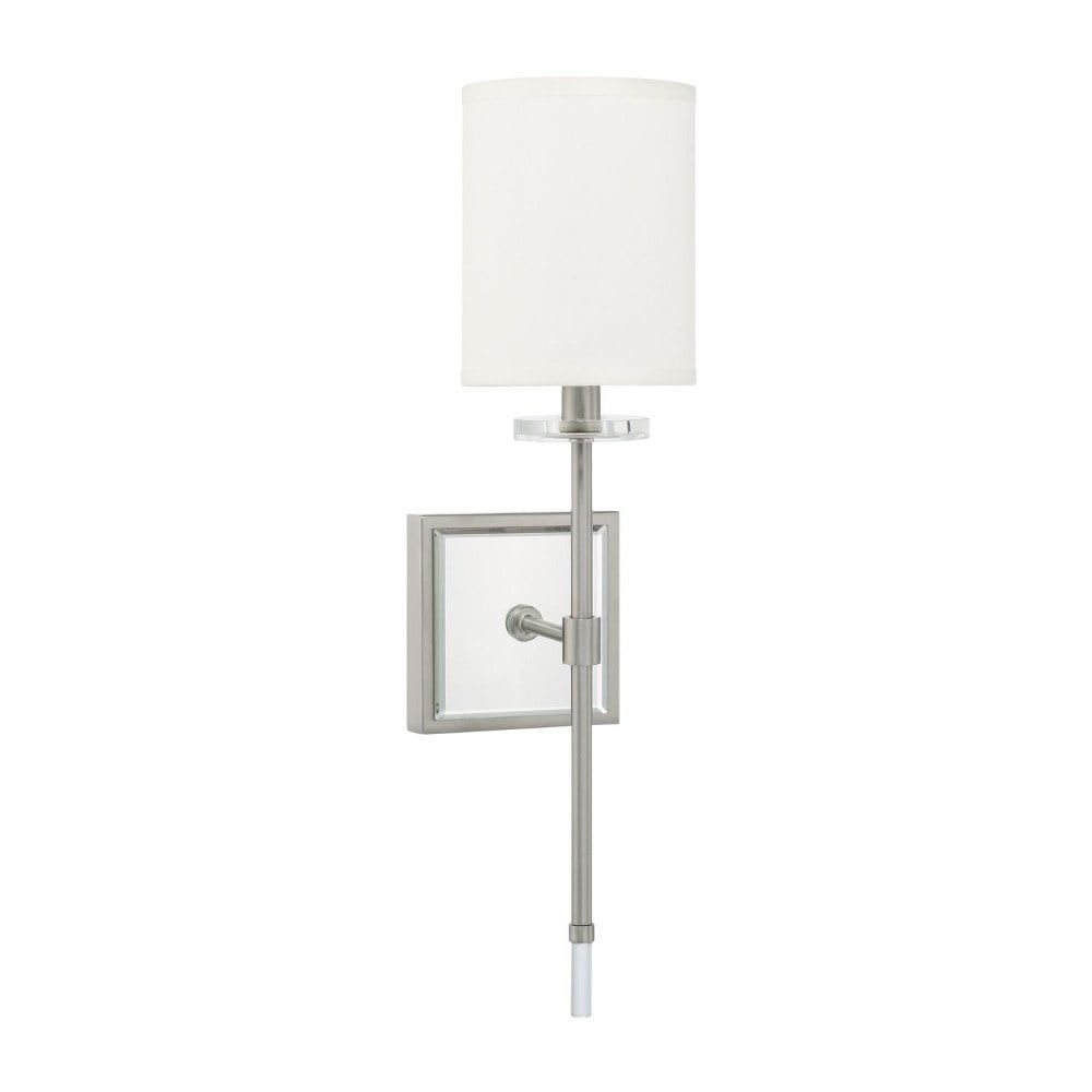 Elegant Brushed Nickel Dimmable Cylinder Sconce with White Fabric Shade