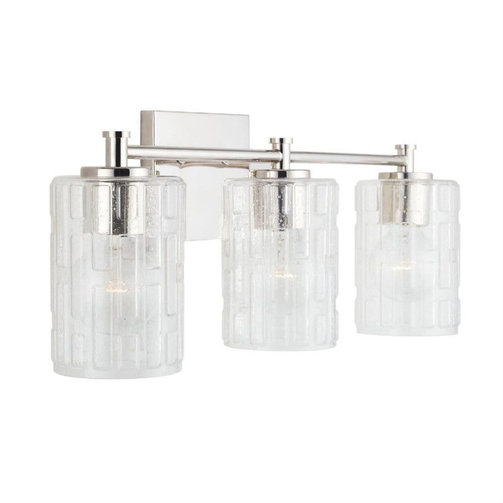 Emerson Cylinder Seeded Glass 3-Light Vanity in Polished Nickel