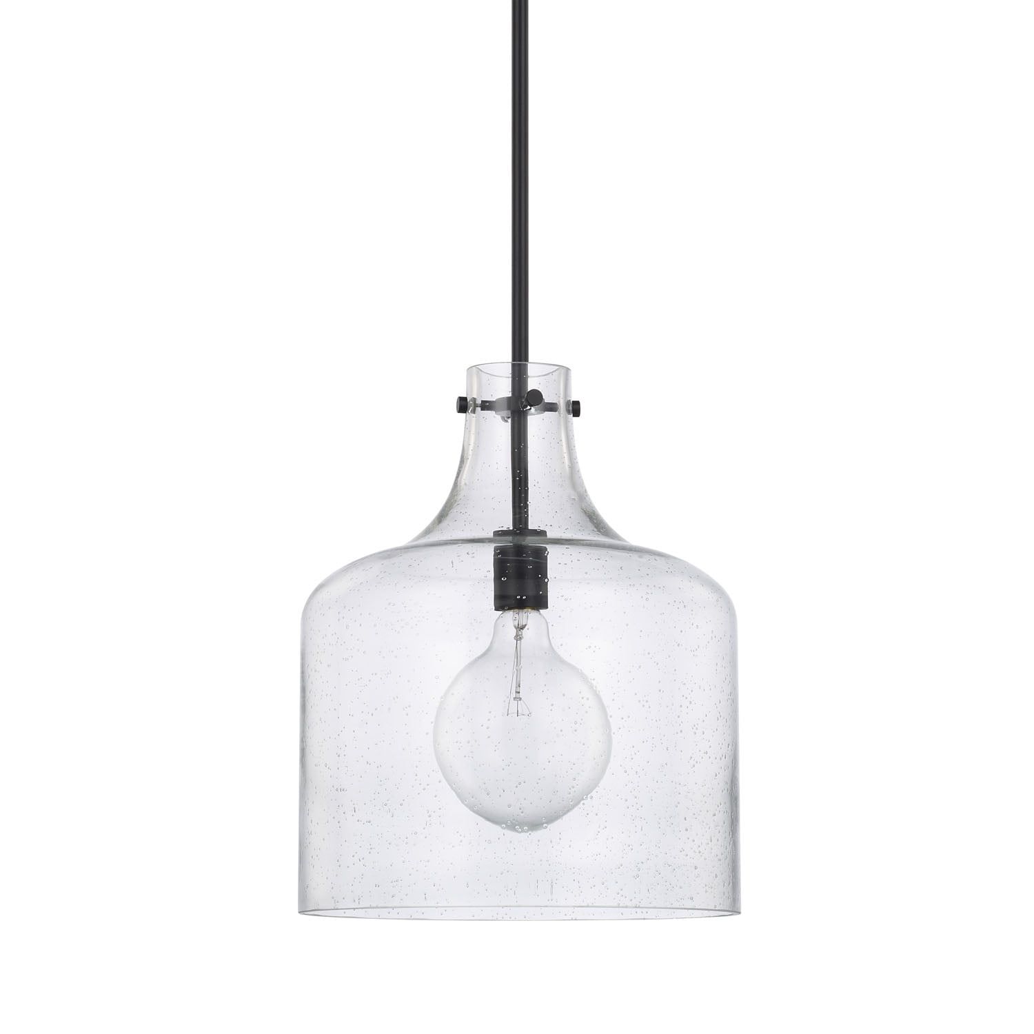 Matte Black Clear Seeded Glass Pendant Light