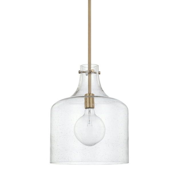 Aged Brass and Clear Seeded Glass Pendant Light