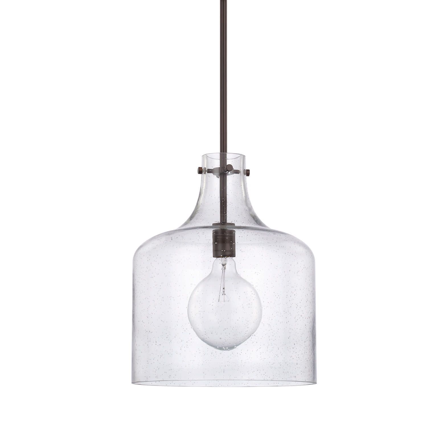 Bronze and Clear Seeded Glass Jar Pendant Light