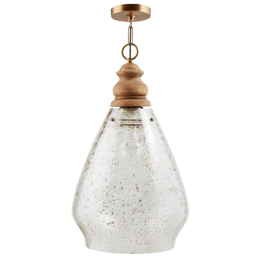 Coastal Vibes Teardrop Pendant with Seeded Glass and Wood Finial