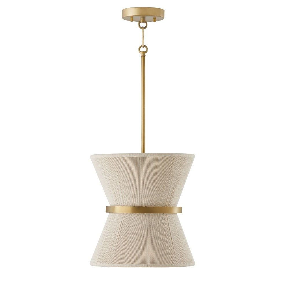 Bleached Natural Rope and Brass Tapered Pendant Light