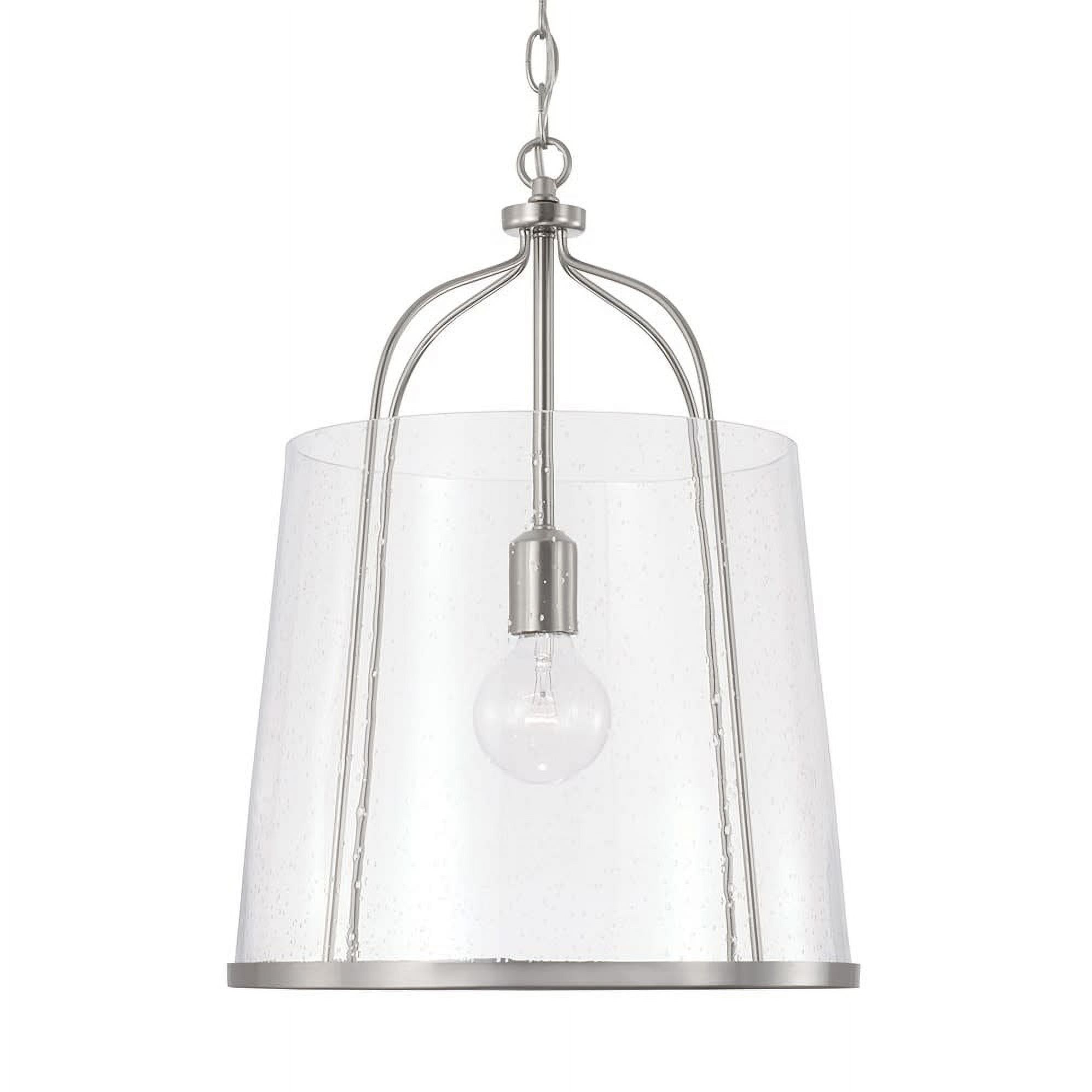 Brushed Nickel 14" Pendant Light with Clear Seeded Glass Shade