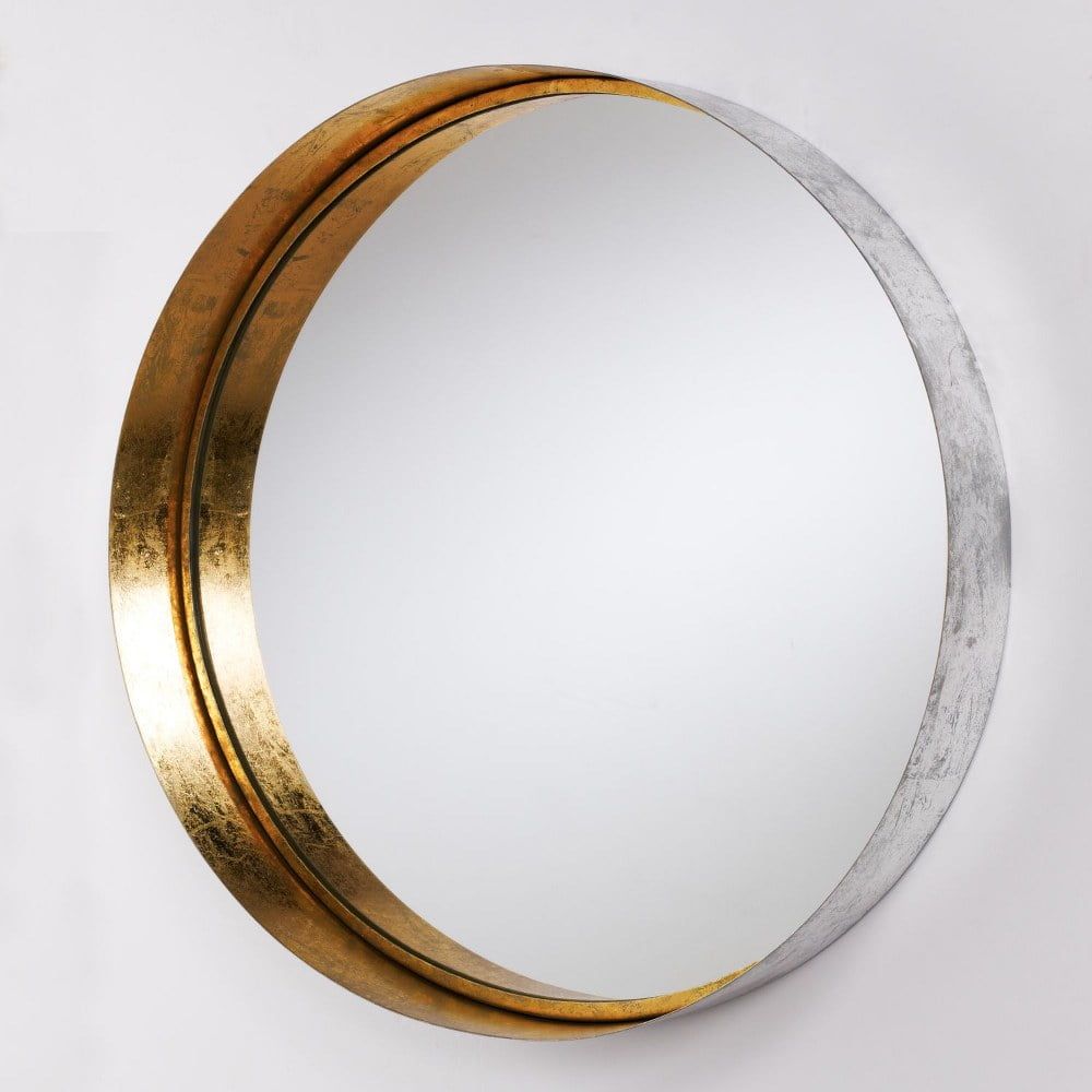 Round Silver and Gold Leaf Metal Frame Mirror