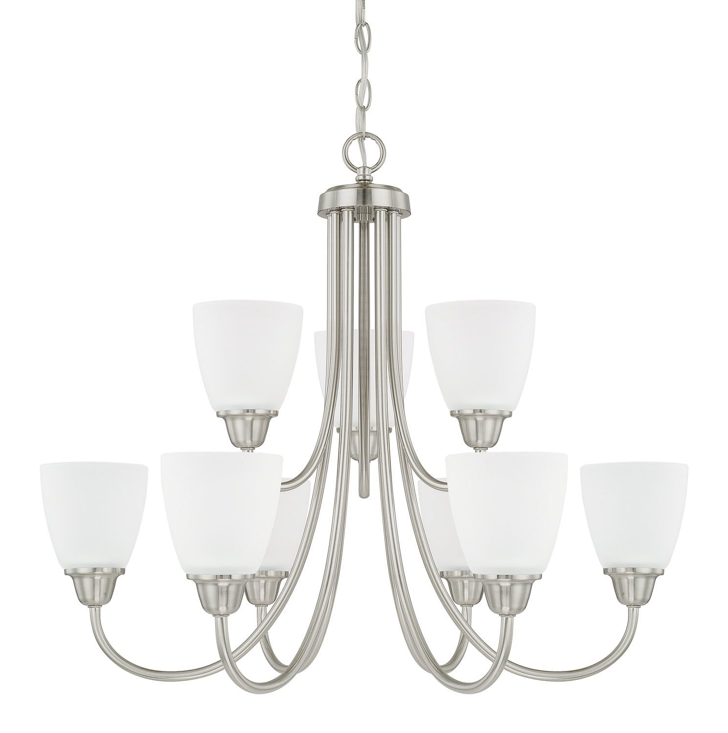 Brushed Nickel 9-Light Chandelier with Acid Washed Glass Shades