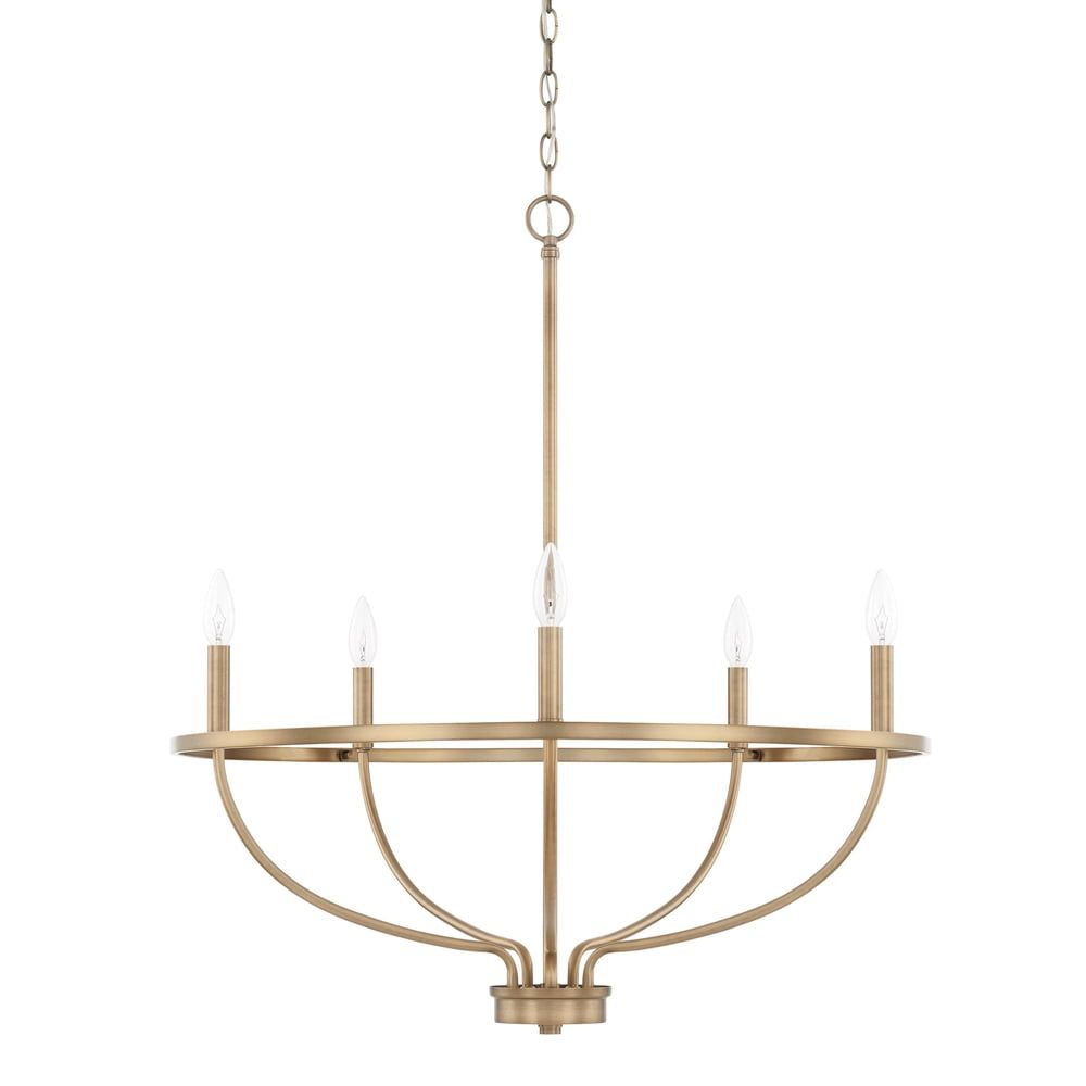 Aged Brass 5-Light Candle Chandelier with Adjustable Chain