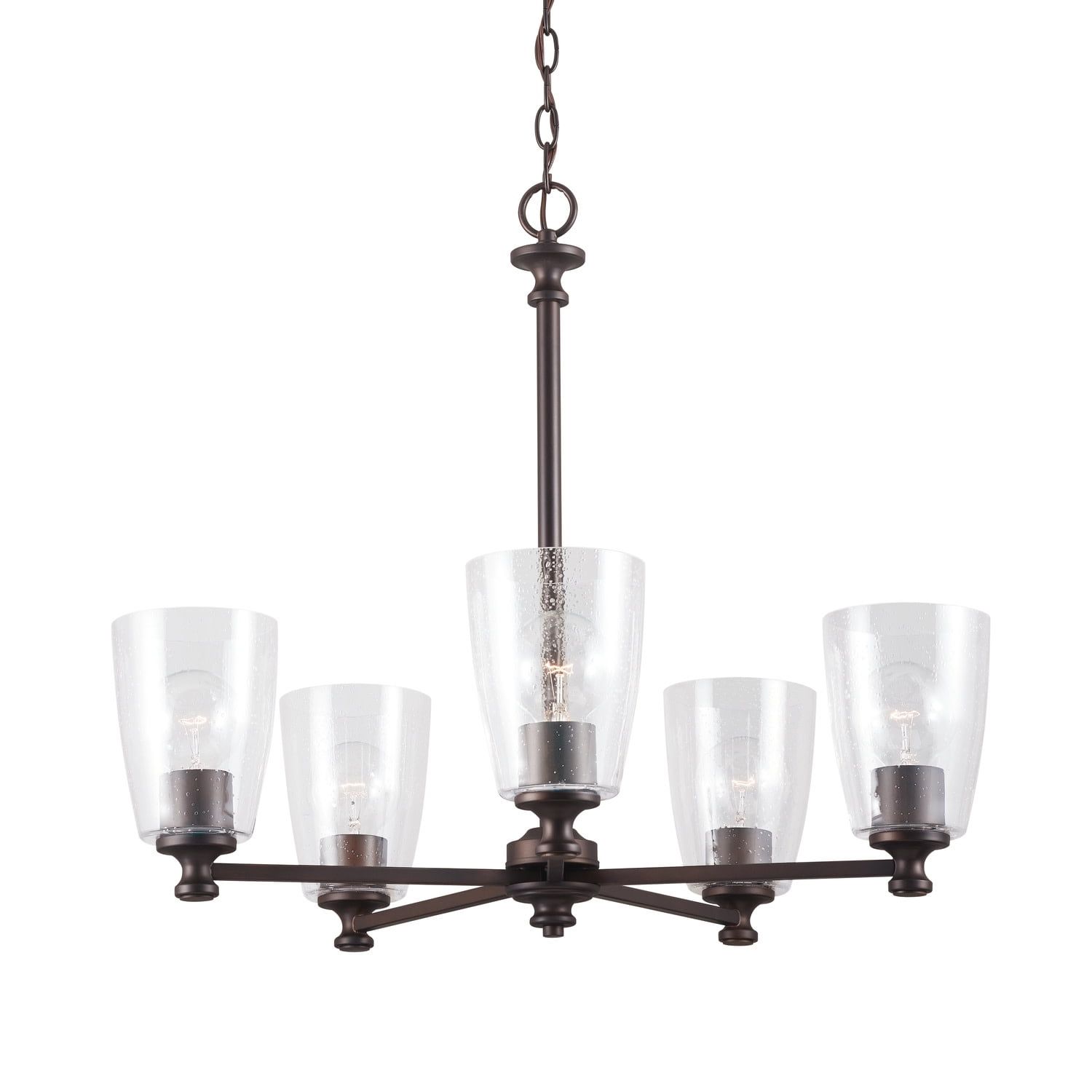 Bronze 5-Light Chandelier with Clear Seeded Glass Shades