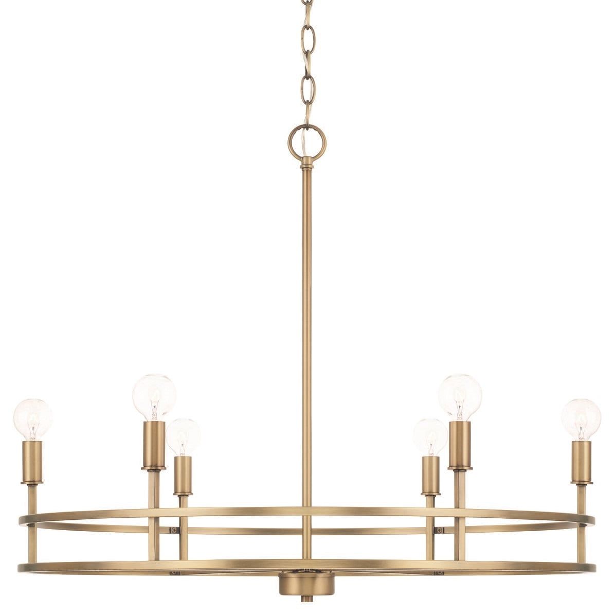 Fuller 6-Light Mid-Century Aged Brass Chandelier