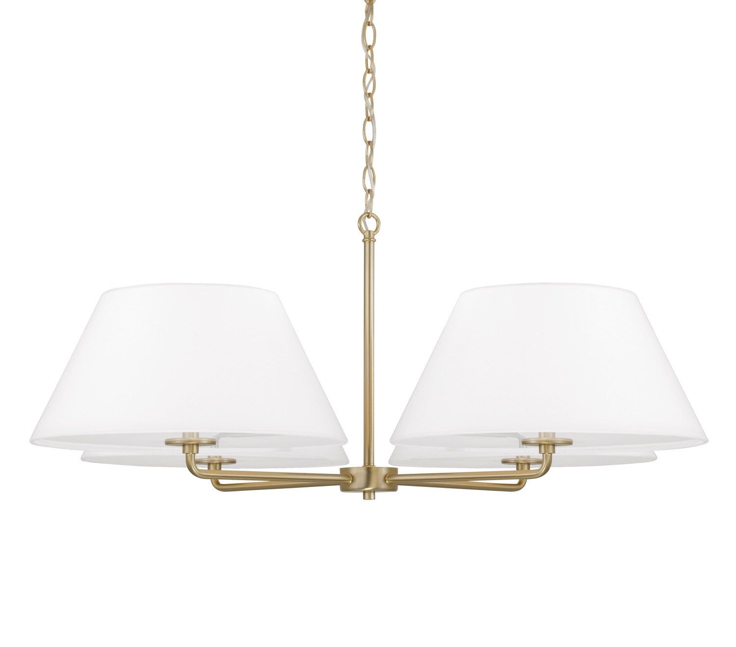 Matte Brass 4-Light Chandelier with White Fabric Shades