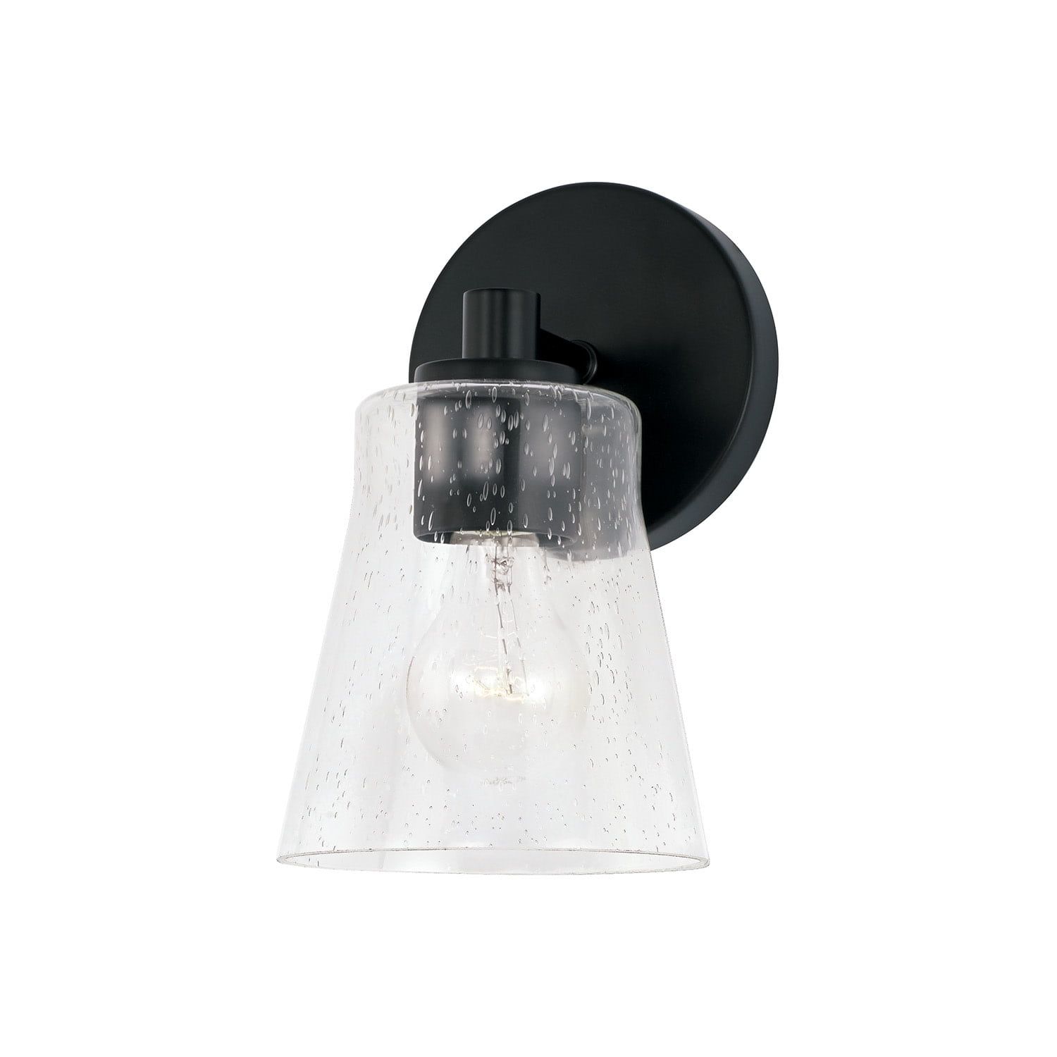 Matte Black Dimmable Wall Sconce with Clear Seeded Glass