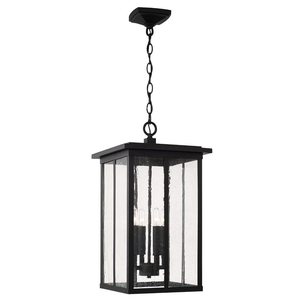 Barrett Black Aluminum Outdoor Taper Candle Pendant with Glass Shade