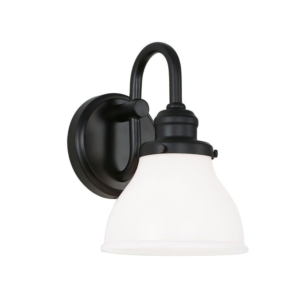 Baxter Dimmable Wall Sconce in Matte Black with Milk Glass Shade