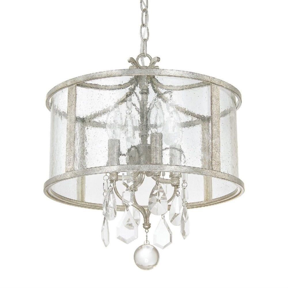 Transitional Blakely 4-Light Antique Silver Pendant with Antiqued Water Glass