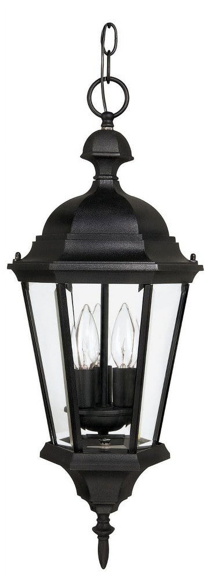 Black Metal and Glass 3-Light Outdoor Hanging Lantern