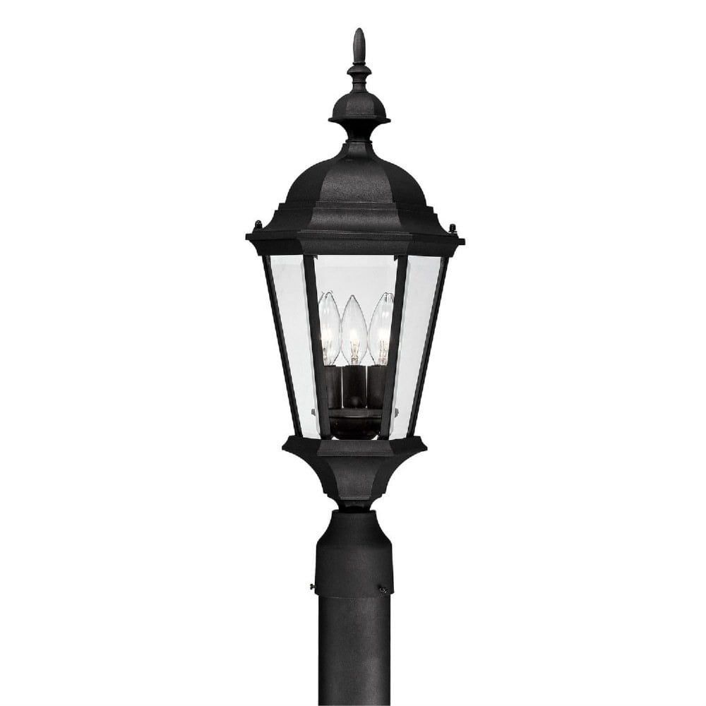 Black Metal and Clear Glass 3-Light Outdoor Post Lantern