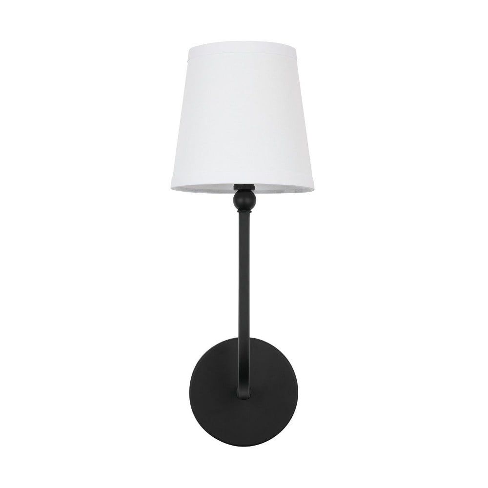 Elegant Matte Black Wall Sconce with White Fabric Shade