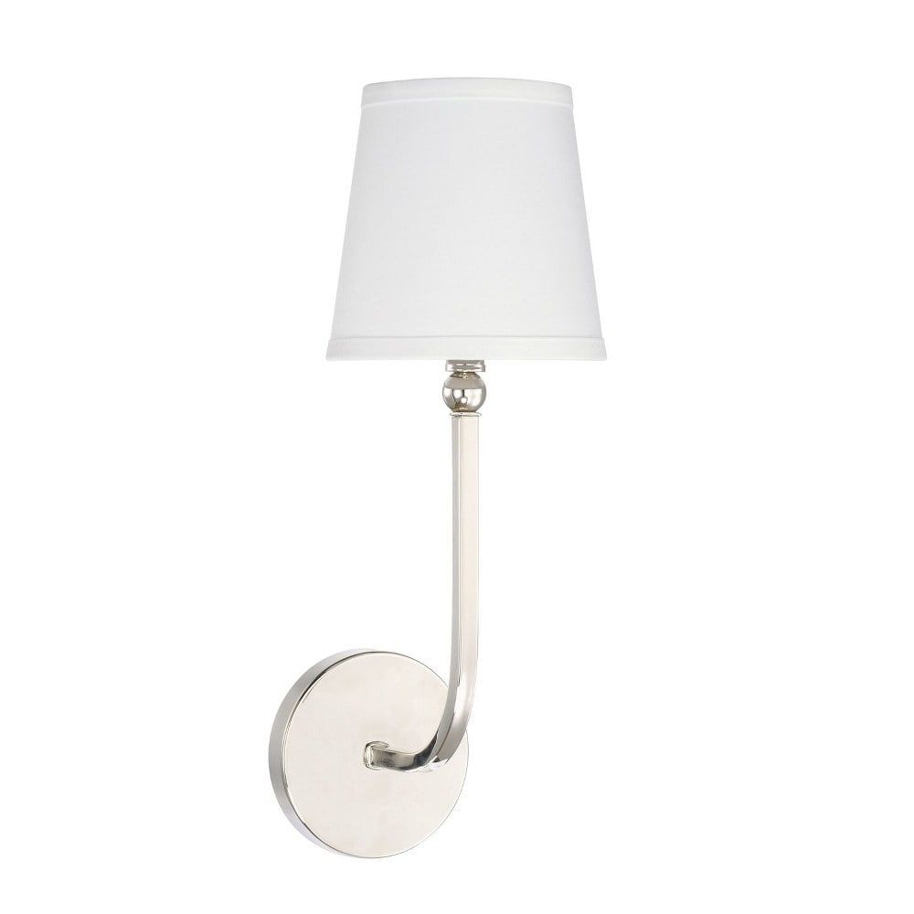 Elegant Polished Nickel 1-Light Sconce with White Fabric Shade