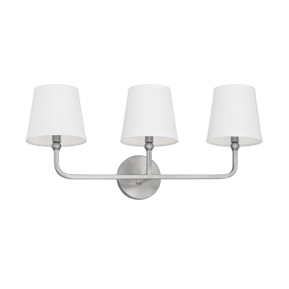 Elegant Brushed Nickel 3-Light Vanity with White Fabric Shades