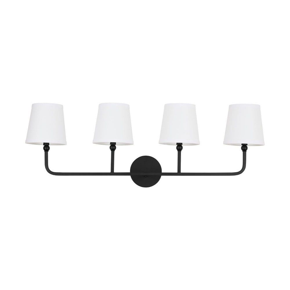 Matte Black 4-Light Vanity with White Fabric Shades