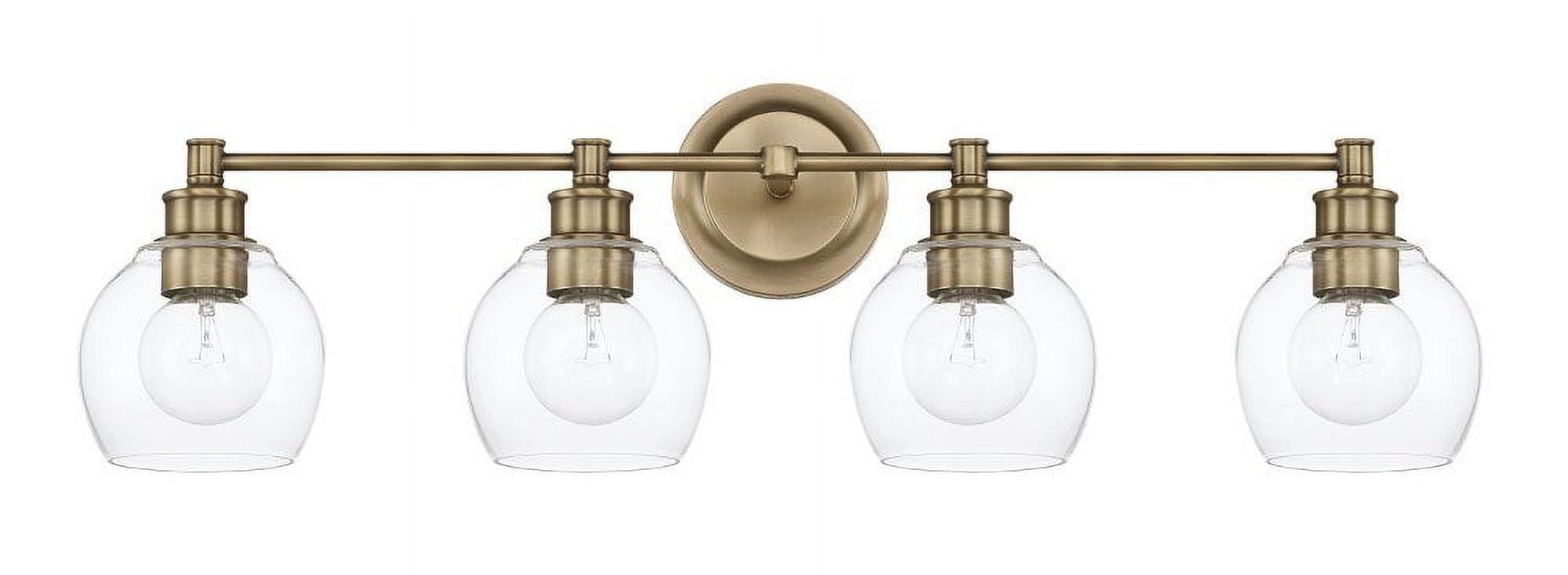 Aged Brass and Clear Glass 4-Light Vanity Fixture