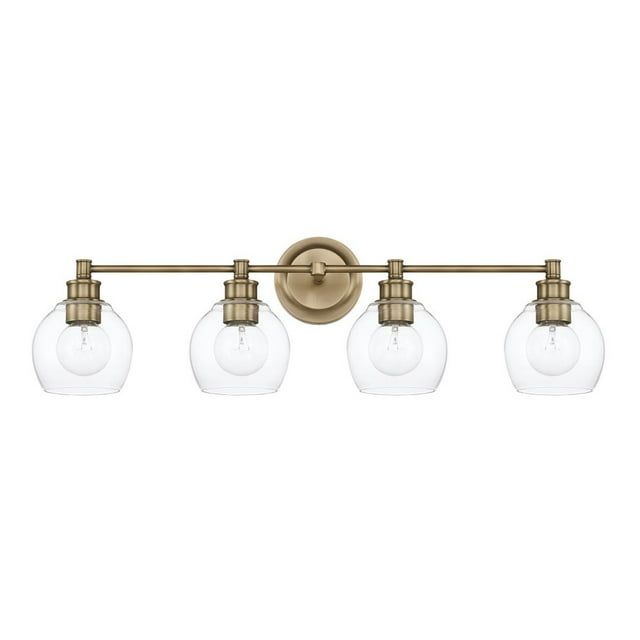 Aged Brass and Clear Glass 4-Light Vanity Fixture