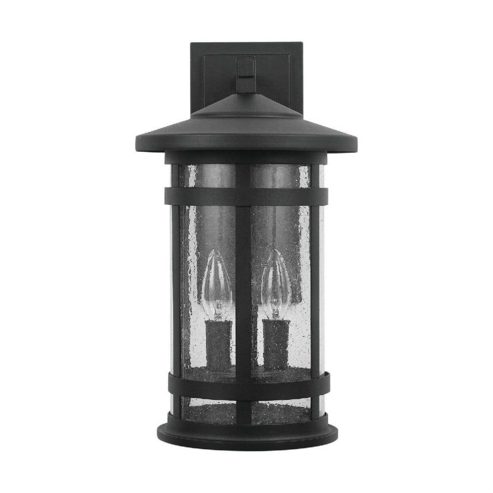 Mission Hills Rustic Black 2-Light Outdoor Wall Lantern with Antiqued Seeded Glass