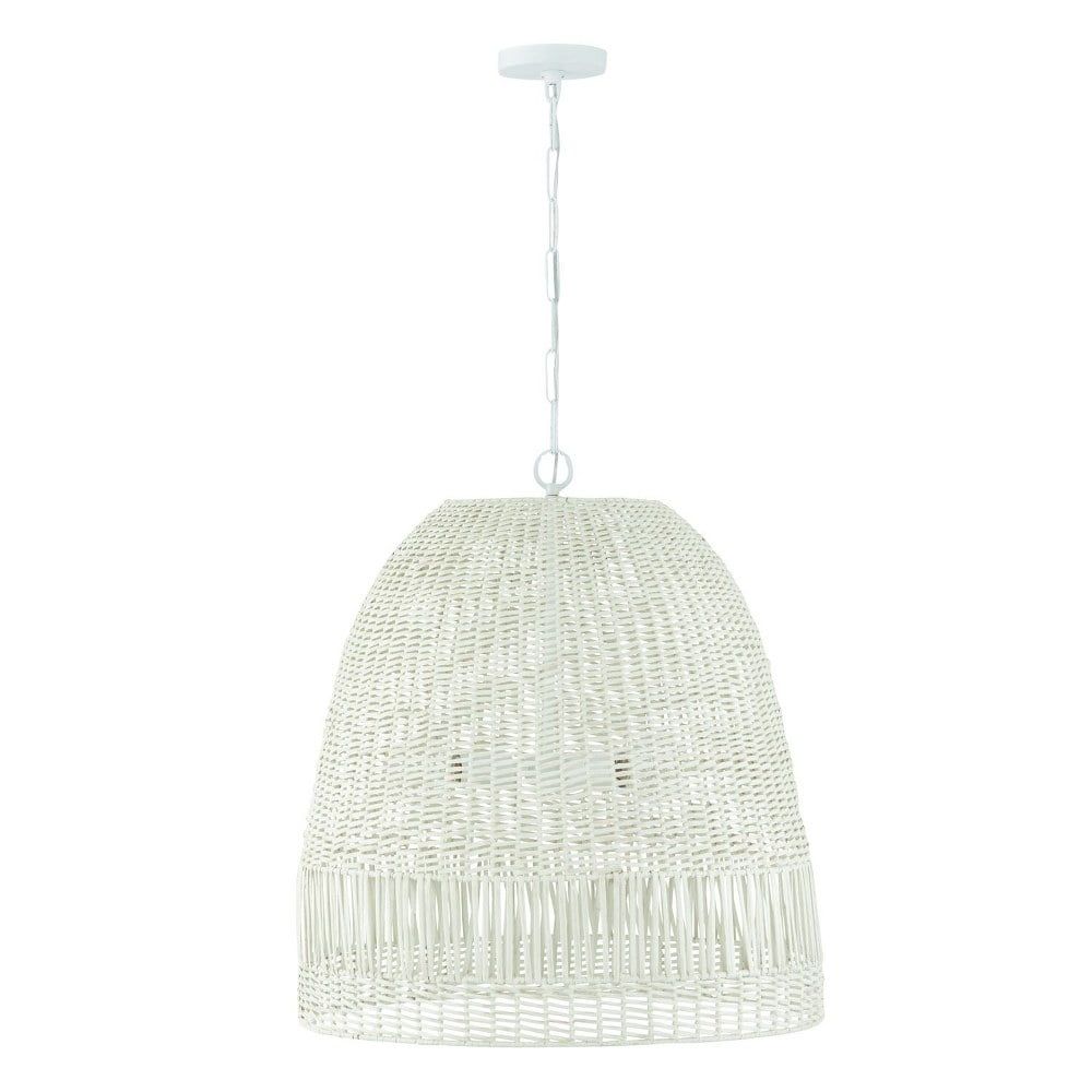 Naomi Chalk White 3-Light Woven Rattan Pendant