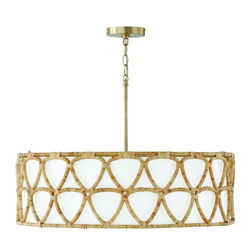 Tulum Matte Brass Large Pendant with White Fabric Drum Shade