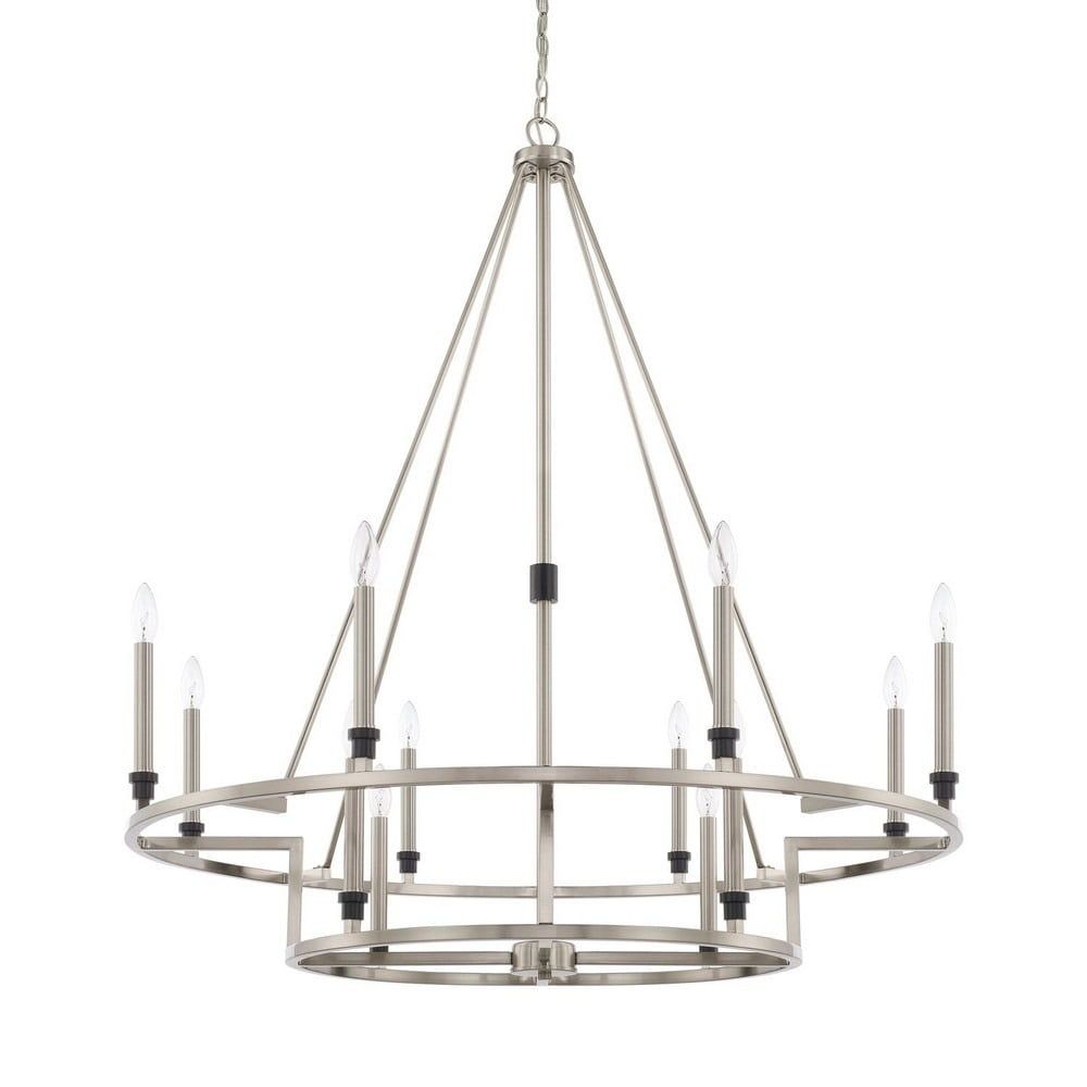 Tux Elegance 12-Light Tiered Chandelier in Brushed Nickel and Black Tie