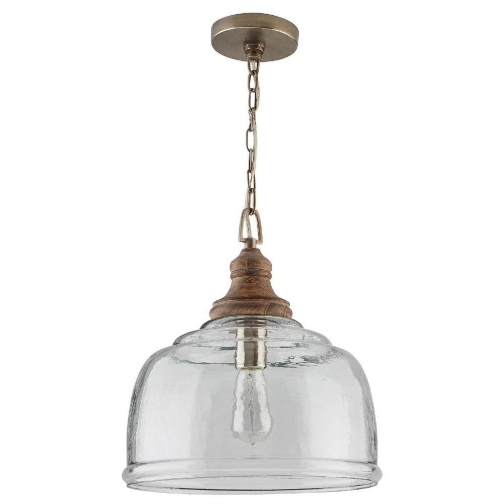 Grey Wash Rippled Glass Dome Pendant Light