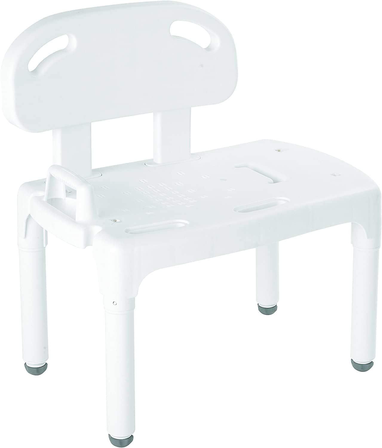 Adjustable White Plastic Tub Transfer Bench with Backrest