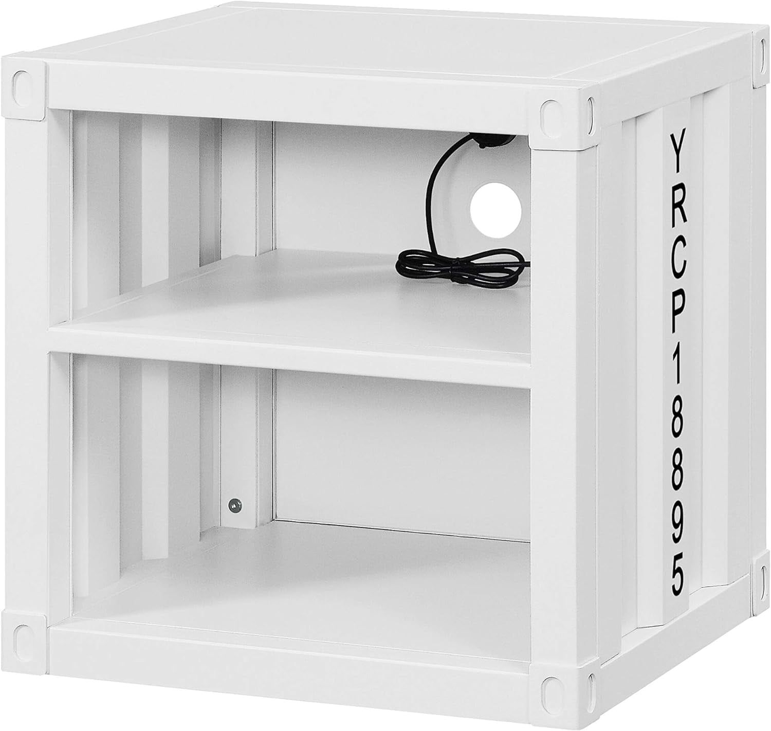 White Metal 3-Drawer Nightstand with USB Port