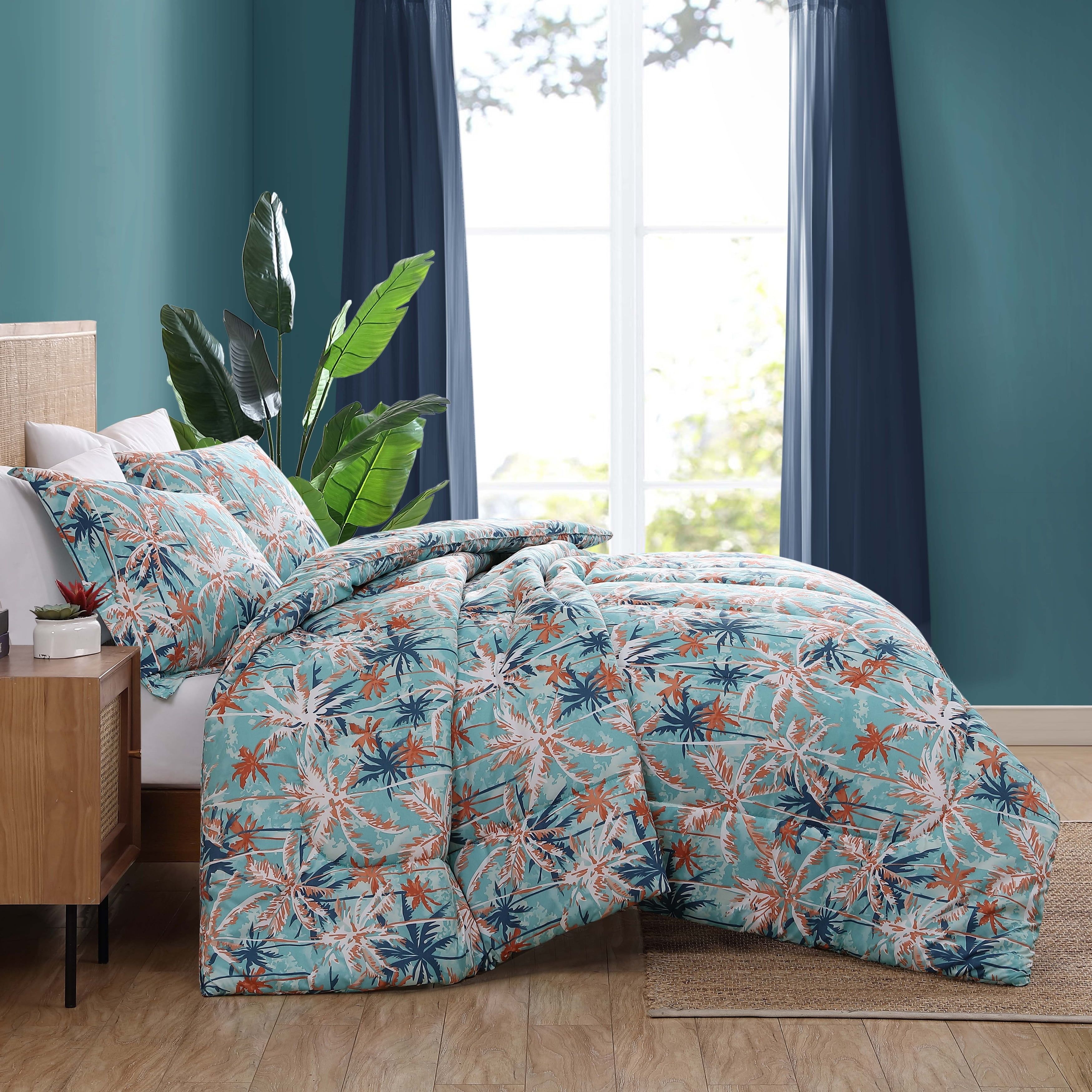 King Size Pink and Blue Microfiber Coastal Comforter Set