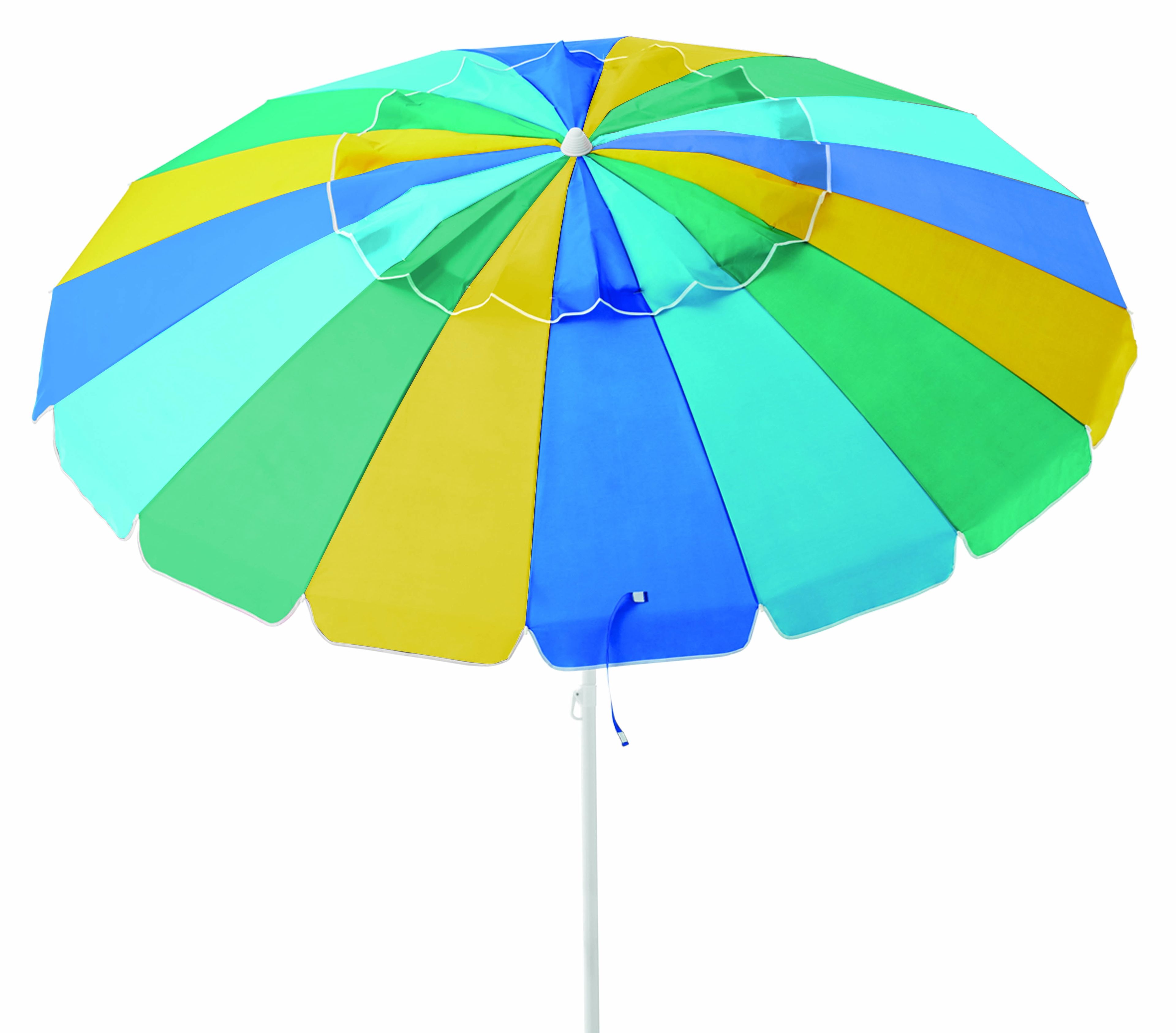 Multicolor 6.5 ft Round Beach Umbrella with White Steel Pole