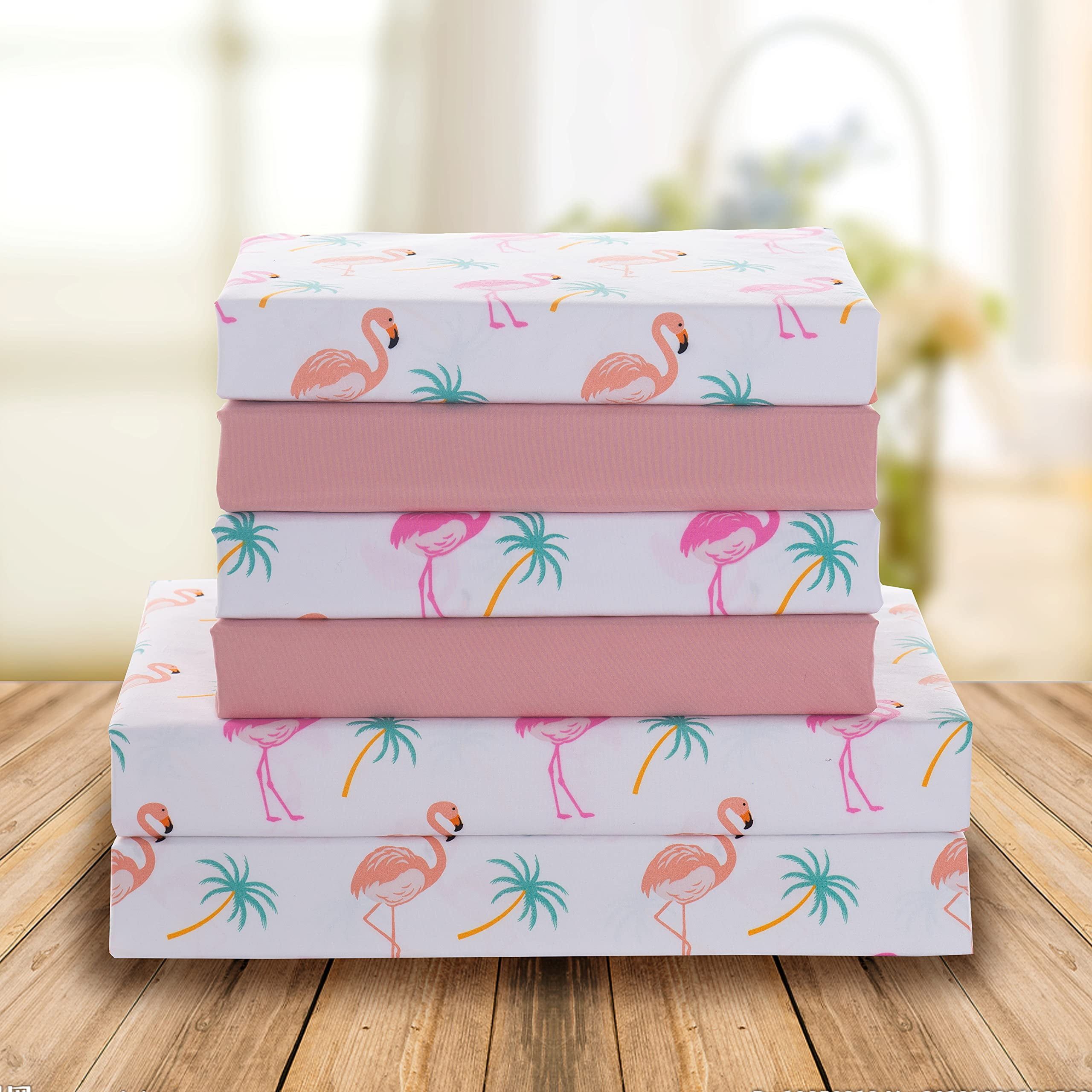 Full Flamingo Print Cotton and Microfiber Sheet Set