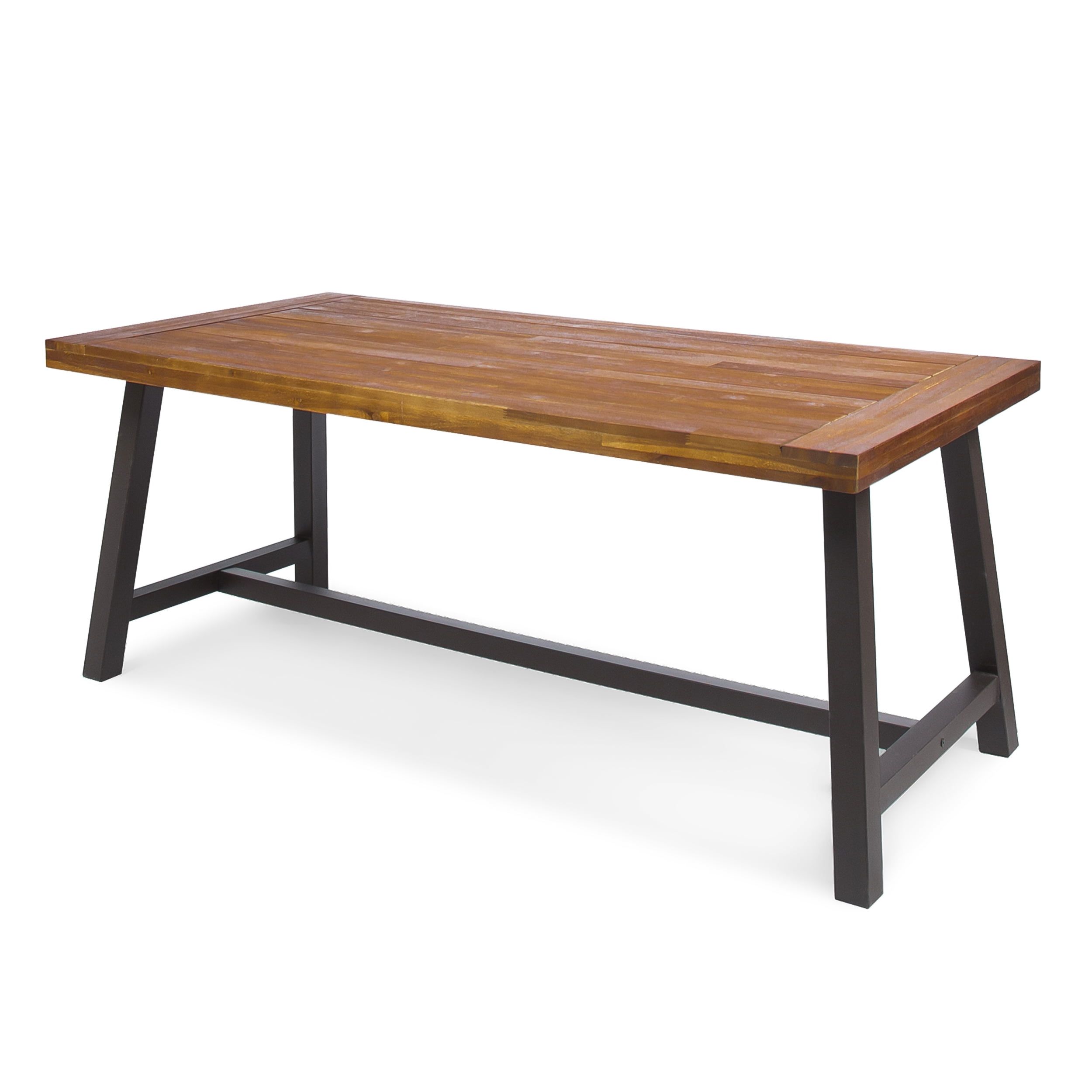 Carlie Sandblast Finish Acacia Wood Outdoor Dining Table with Metal Legs