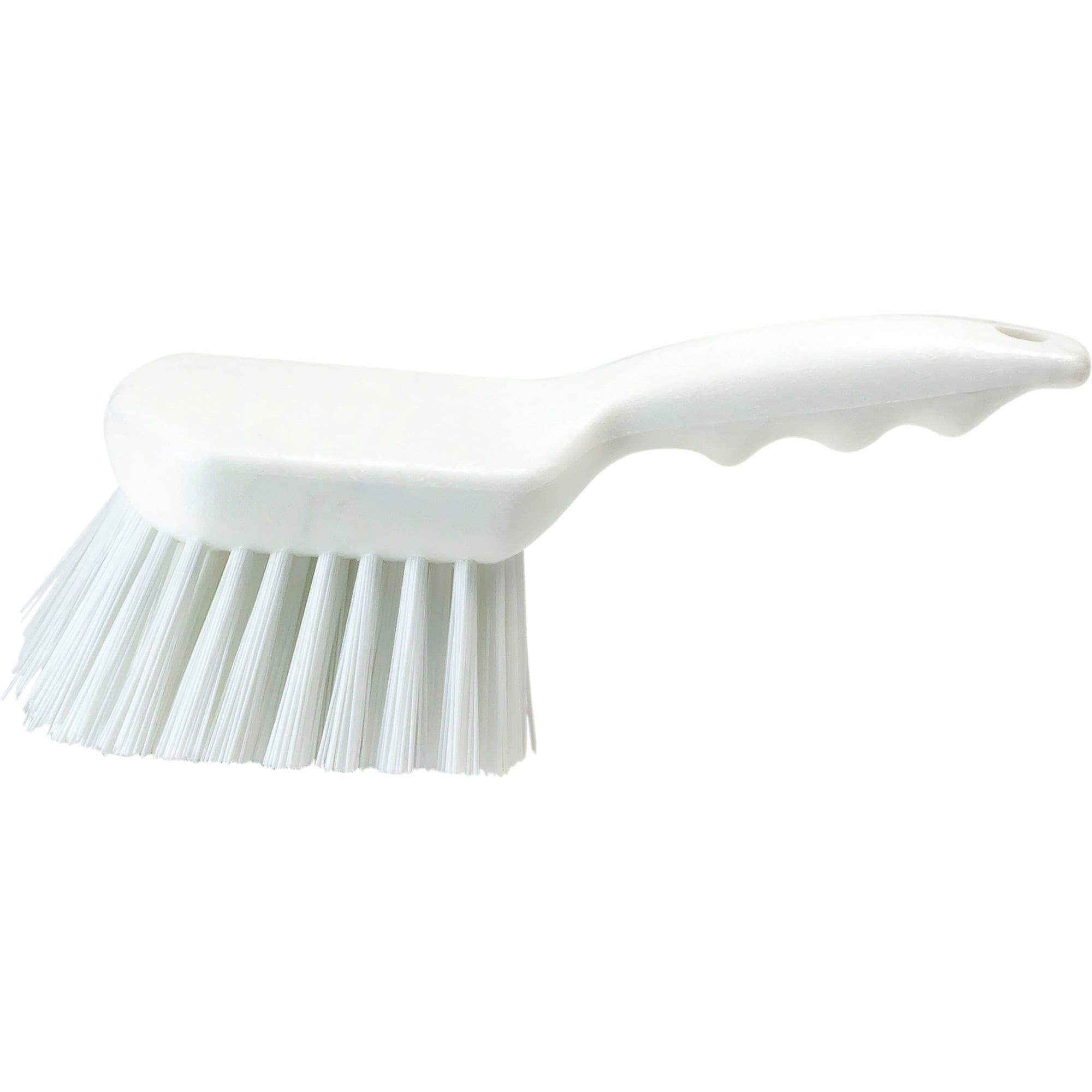 White 8" Plastic Scrub Brush with Polyester Bristles