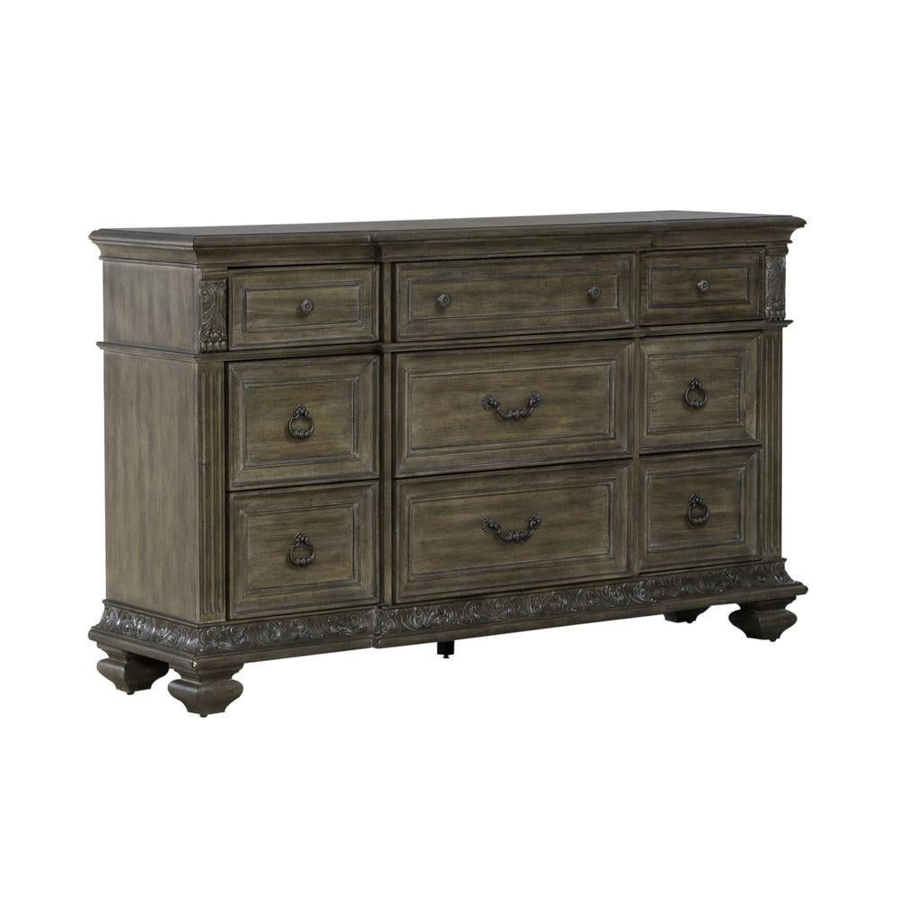 Chestnut Gray Traditional 9-Drawer Dresser with Felt Lined Drawers