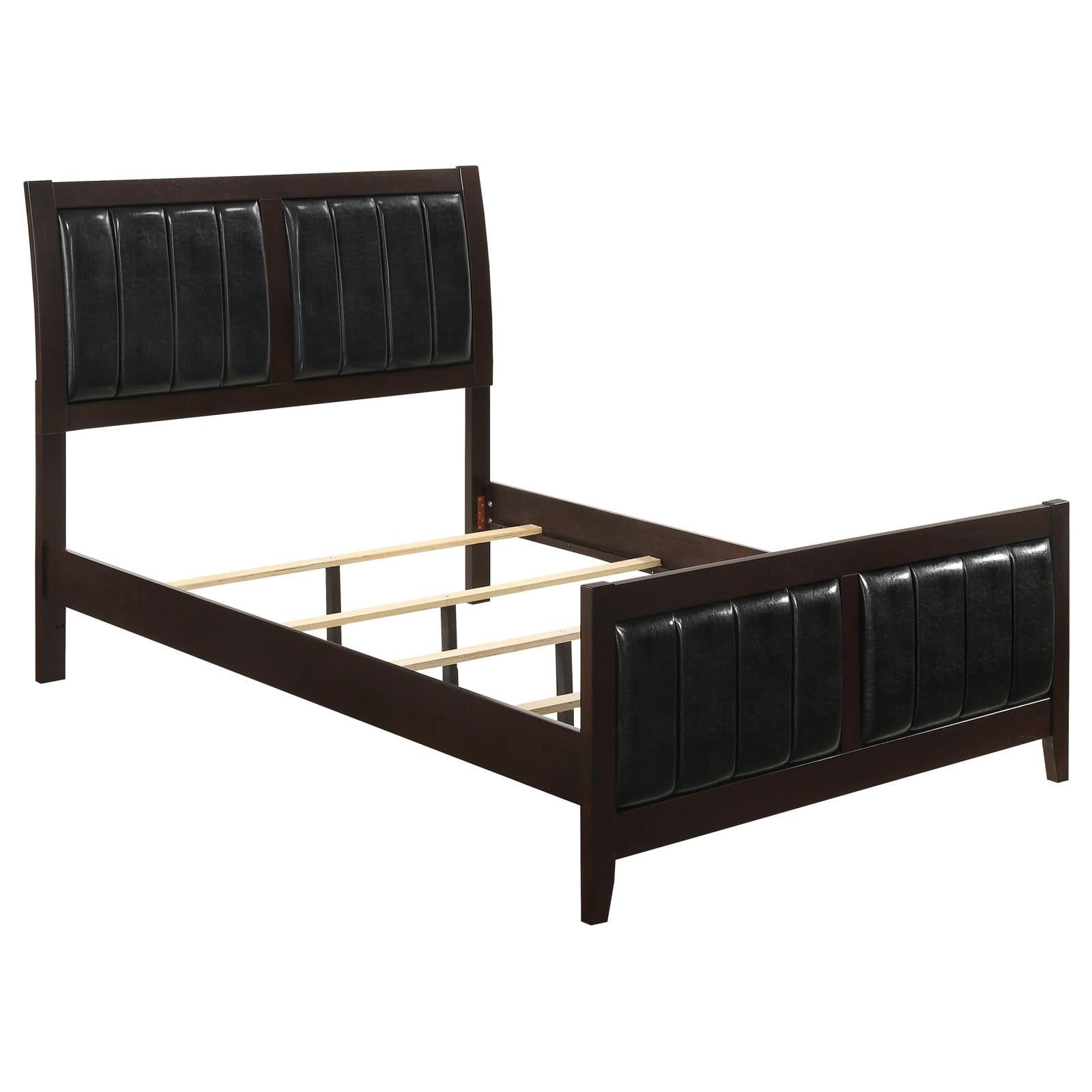 Transitional Full/Double Upholstered Bed with Drawer and Nailhead Trim in Black/Brown