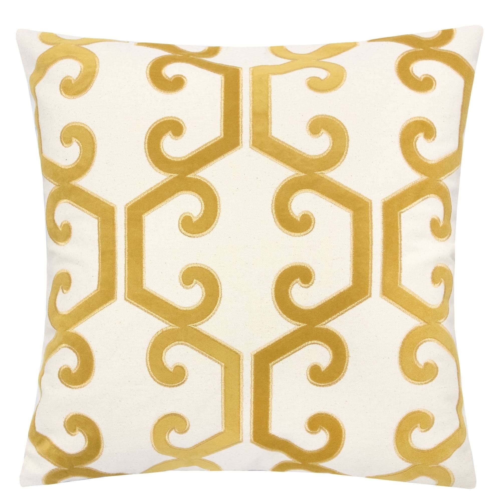 Carly Embroidered 20" Square Yellow Decorative Throw Pillow