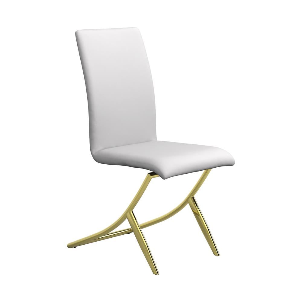 Contemporary White Faux Leather Side Chair with Brass Legs