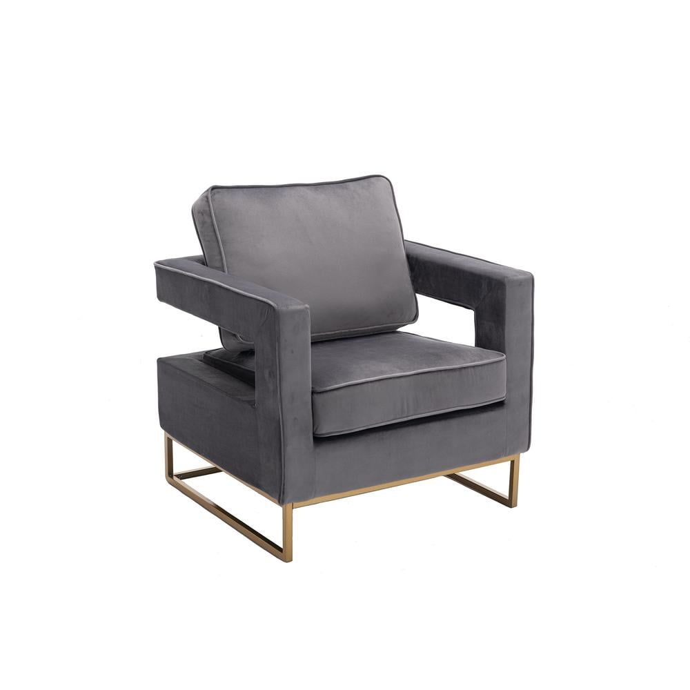 Gray Velvet Upholstered Accent Chair with Gold Base