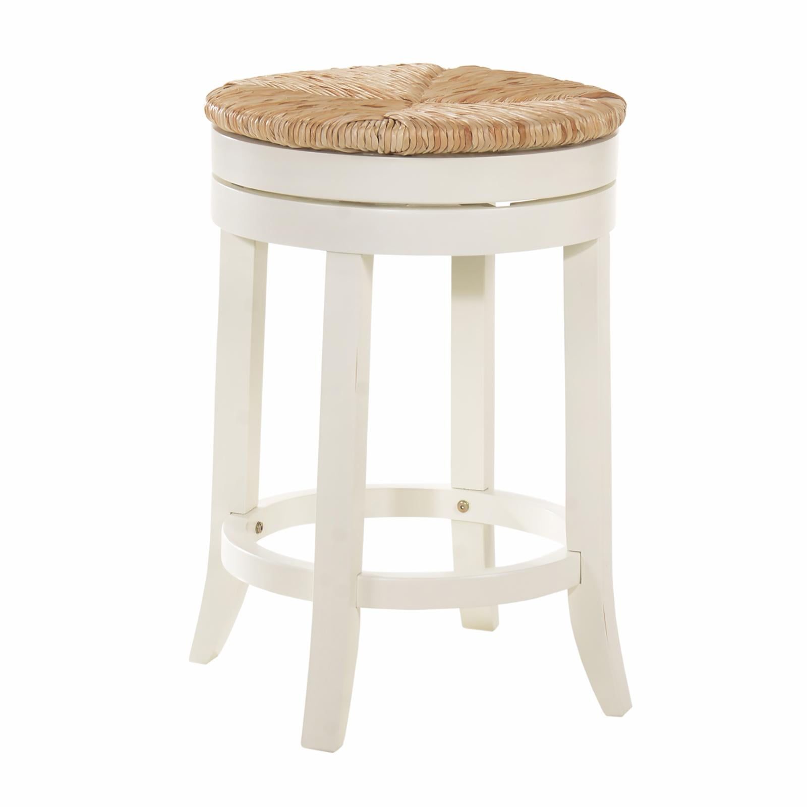 Irving Antique White Wood Swivel Counter Stool with Woven Rush Seat