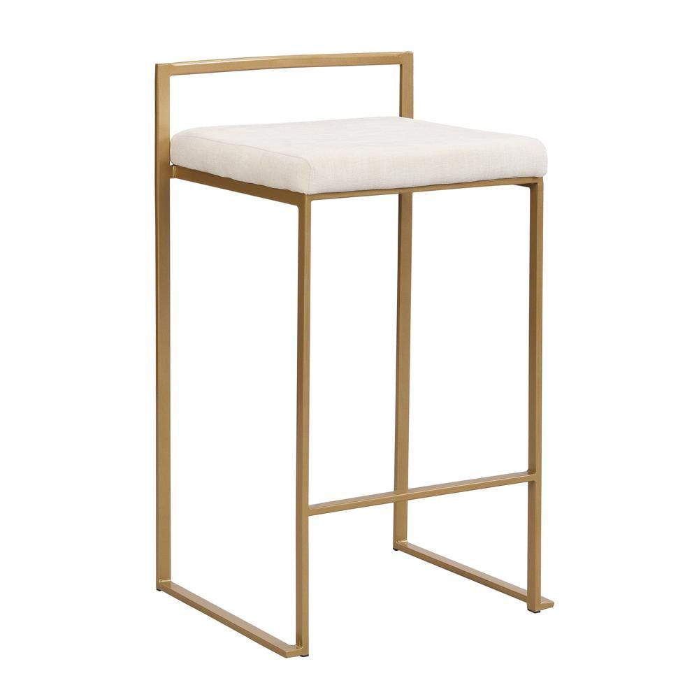 Lucien Cream Faux Leather and Gold Metal Backless Counter Stool