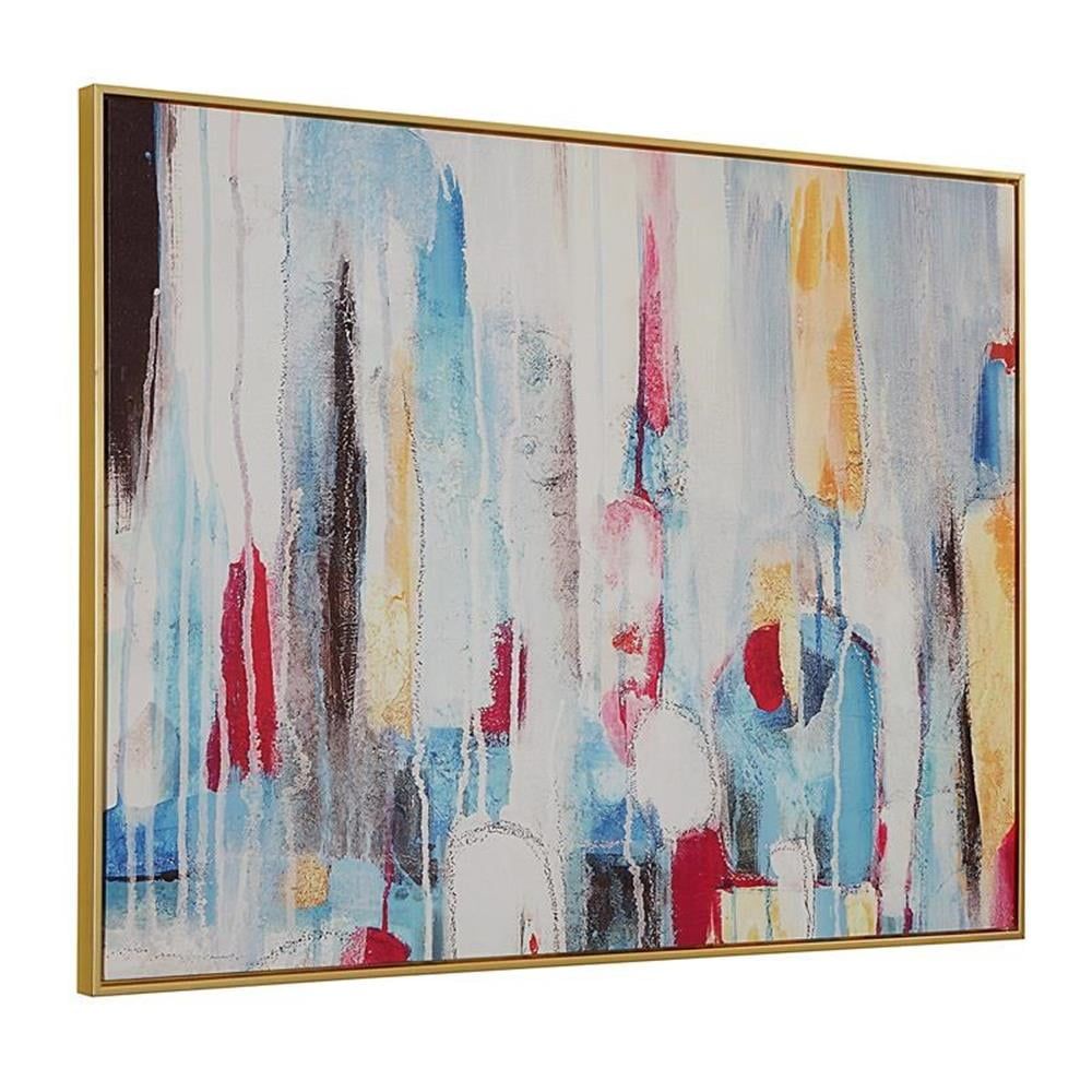 Rainy Forest Multicolor Abstract Canvas Wall Art with Gold Frame