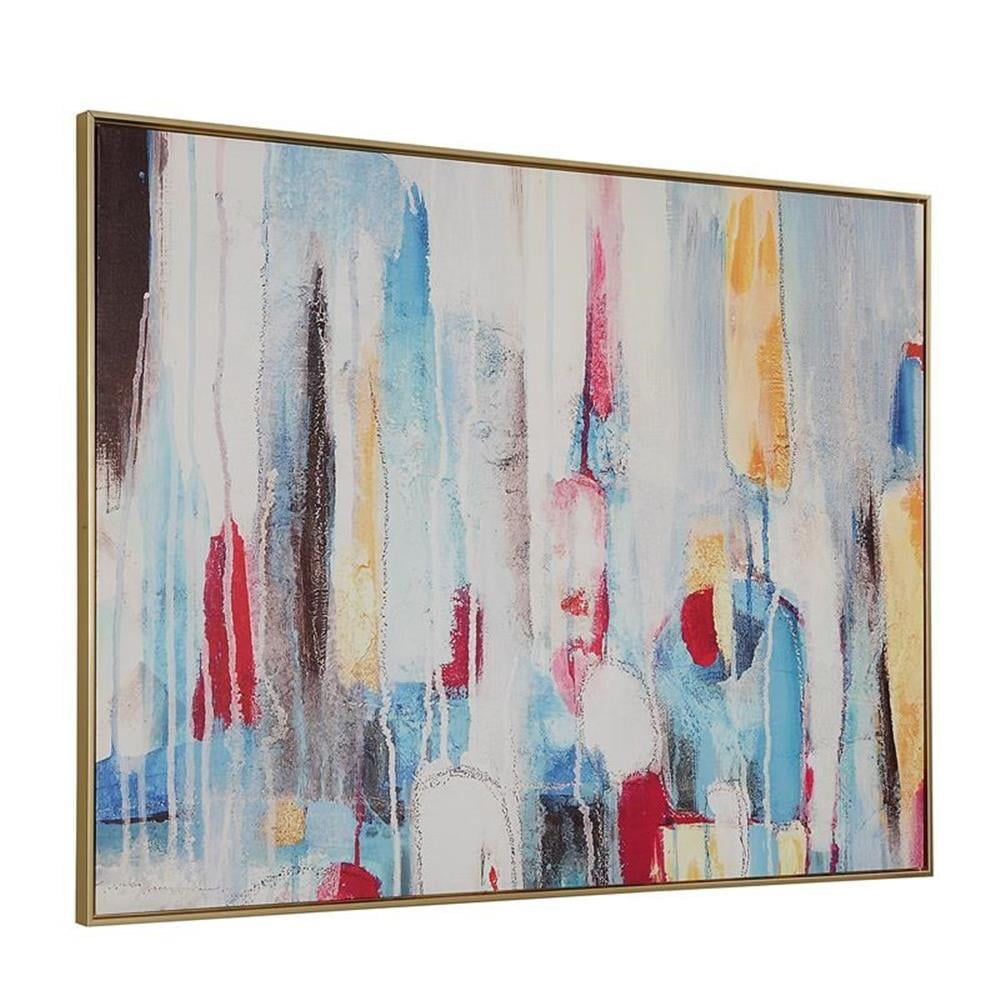 Rainy Forest Multicolor Abstract Canvas Wall Art with Gold Frame