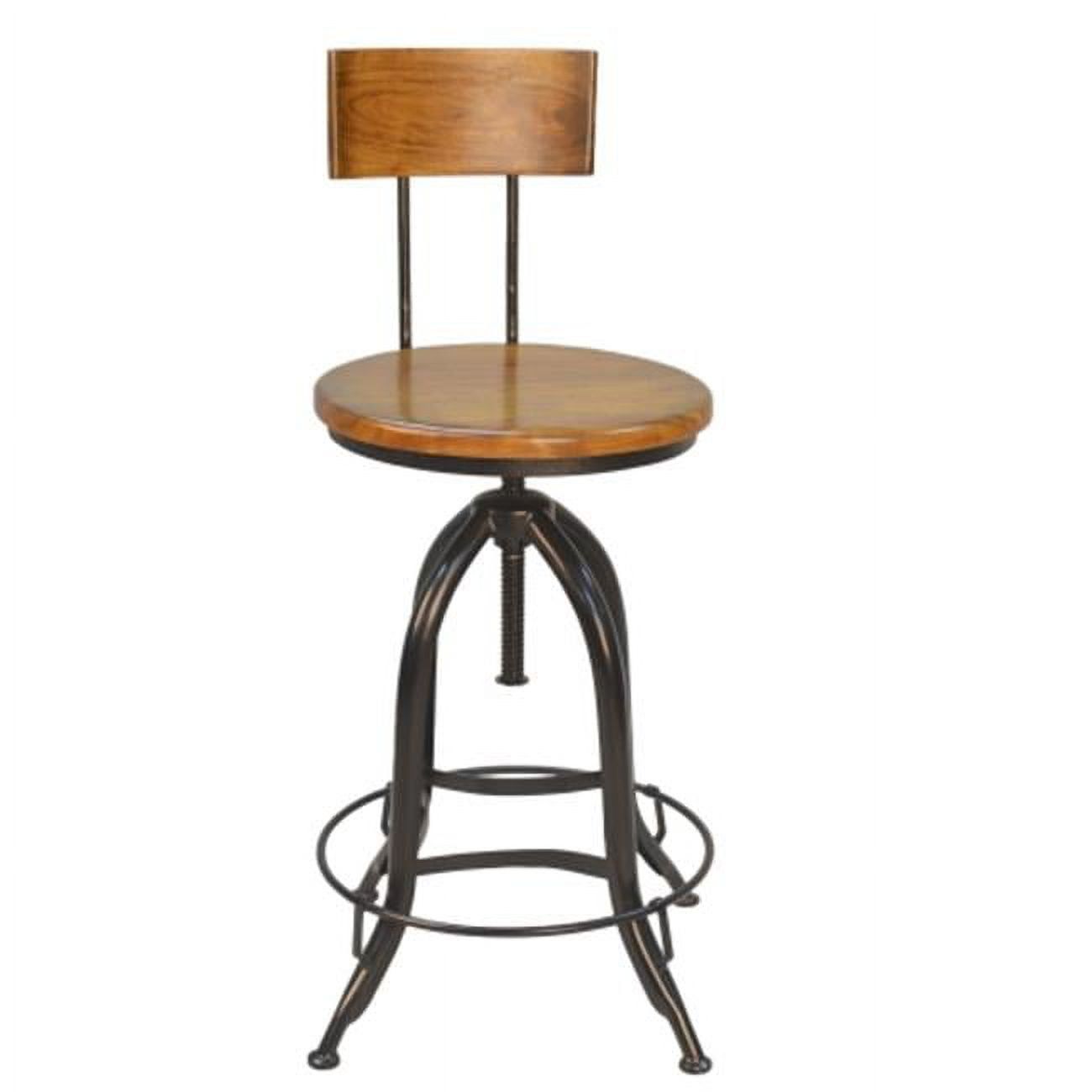 Chestnut and Black Adjustable Swivel Bar Stool with Wood Seat