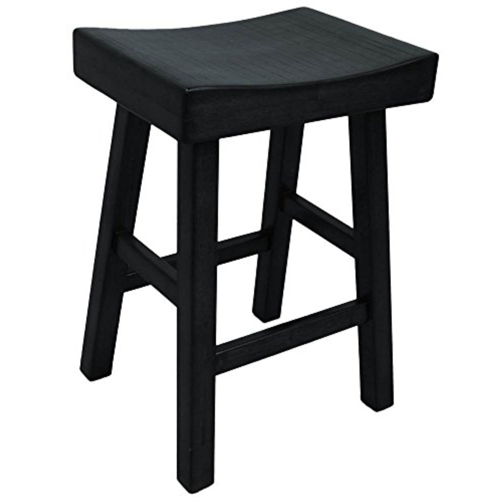 Antique Black Wood Saddle Style Backless Counter Stool 28"